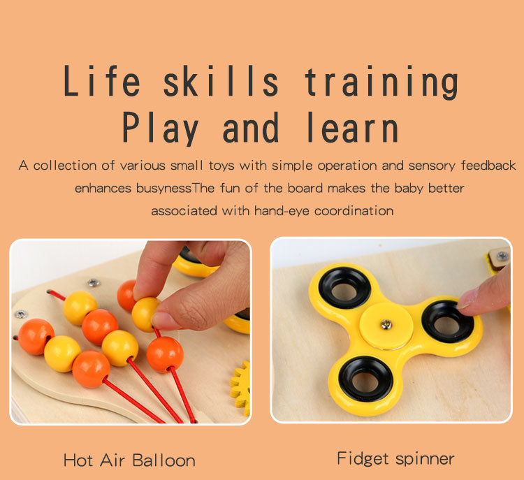Montessori Busy Board for Kids – 10-in-1 Sensory Learning Toy with Beads, Fidget Spinner, Lacing & More – Educational Gift for Toddlers & Preschoolers