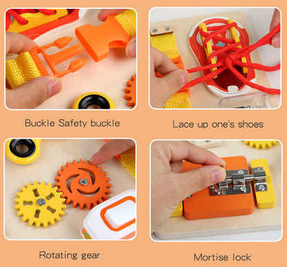 Montessori Busy Board for Kids – 10-in-1 Sensory Learning Toy with Beads, Fidget Spinner, Lacing & More – Educational Gift for Toddlers & Preschoolers