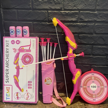 Cool LED Archery Toy Set - 1 Bow with 10 Suction - Cup Arrows, 1 Quiver, 1 Dartboard & 3 Bottles, Ideal for Boys and Girls Aged 3 - 12 for Indoor and Outdoor Play