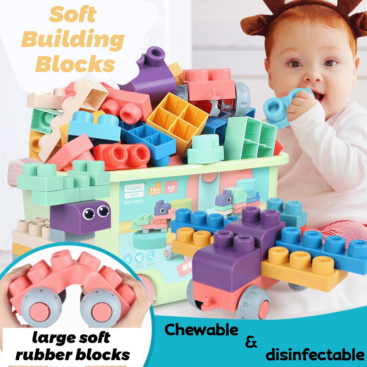 80PCS Soft Building Blocks for Toddlers - Non-Toxic Squishy Sensory Toys for Babies 6-12 Months, STEM Educational Stacking Blocks, Early Learning Toys for 1 2 3 Year Old Boys Girls