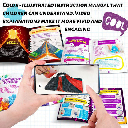 Volcano Eruption Science Experiment Kit for Kids - STEM Learning Toy with 6-Color Paint Strips, Paint Pens, Stirring Stick, Measuring Cup, Goggles and Realistic Eruption Mold - Ages 8+