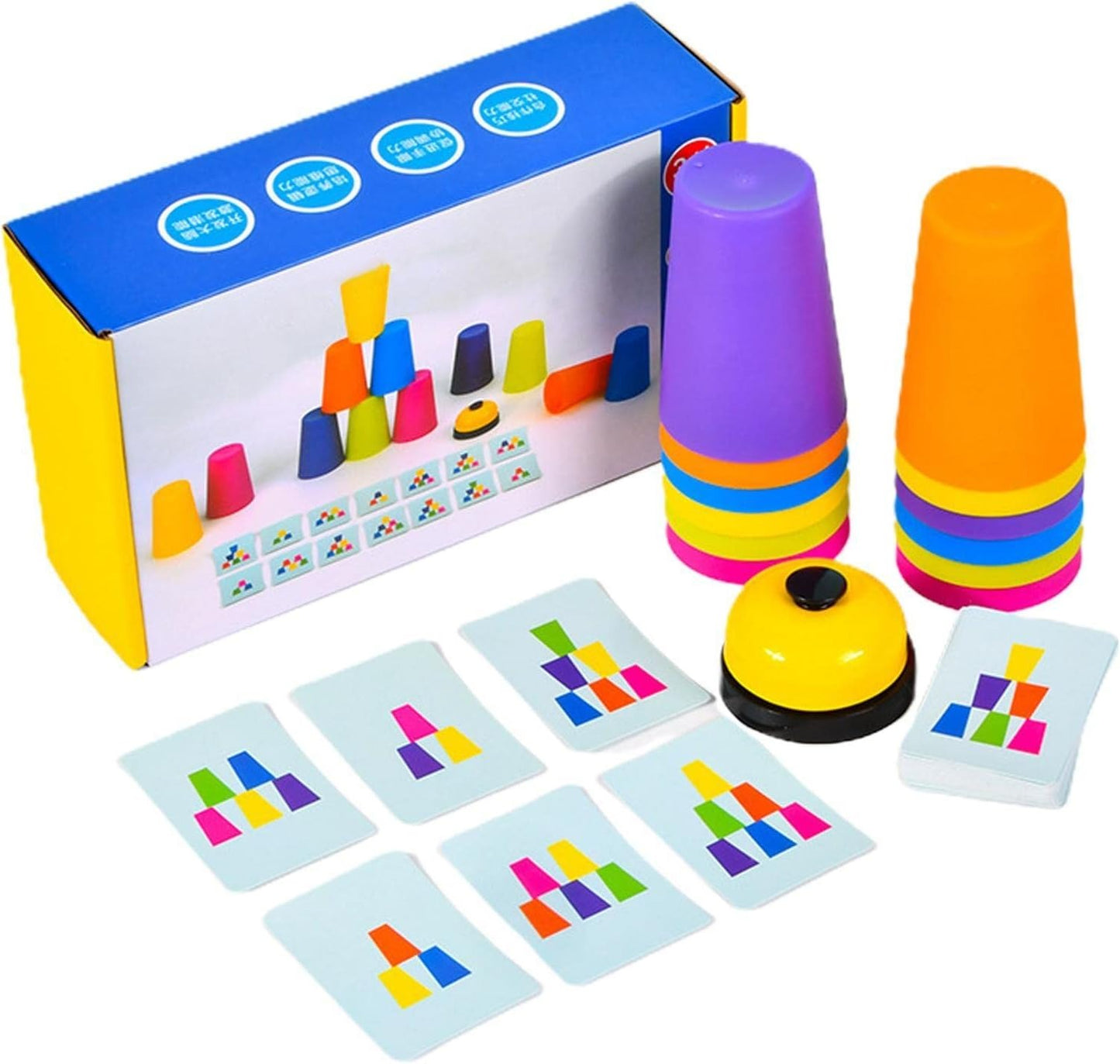 Speed Cups Game for Kids Ages 6+ | 2 Players Family Party Game | Quick-Thinking Stacking Challenge with 12 Cups, 54 Task Cards & Bell | Develop Hand-Eye Coordination & Reaction Skills