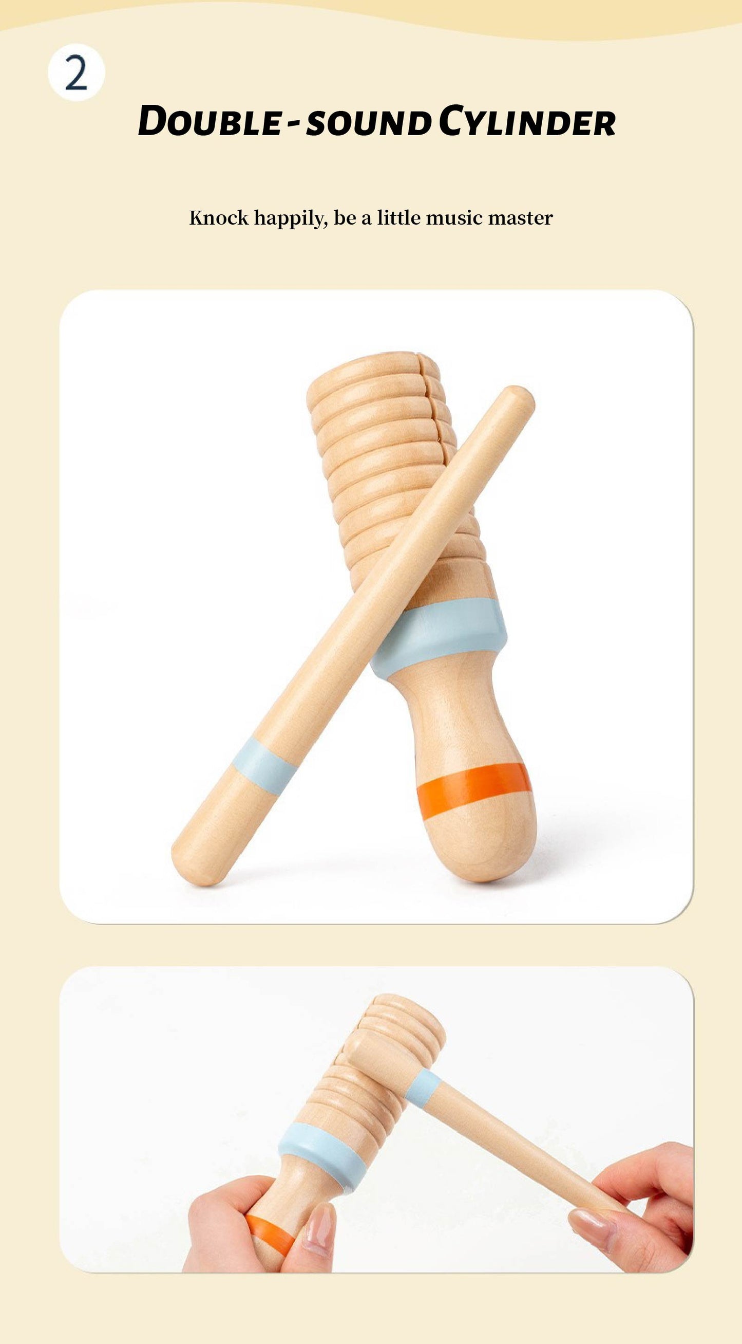Montessori Wooden 7-Piece Orff Instrument Set for Kids - Includes Xylophone, Double Bells, Trumpet, Rain Stick, Triangle, Drum & Maracas - Educational Early Music Toys for Ages 18 Months+