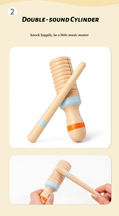 Montessori Wooden 7-Piece Orff Instrument Set for Kids - Includes Xylophone, Double Bells, Trumpet, Rain Stick, Triangle, Drum & Maracas - Educational Early Music Toys for Ages 18 Months+