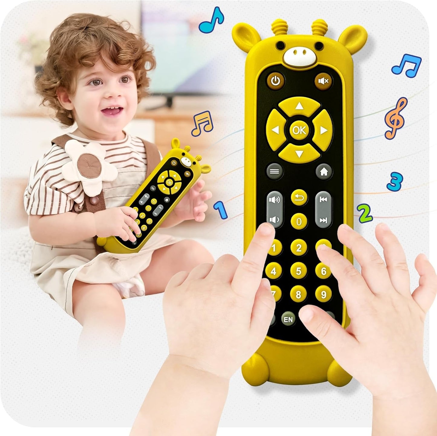 Baby Remote Control Toy with Koala Giraffe Cat Monkey Silicone Cover - Educational Musical Baby Toddler Toy with Realistic Games, Lights and Sounds - 6, 9, 12, 18 Months Boy Girl Gift