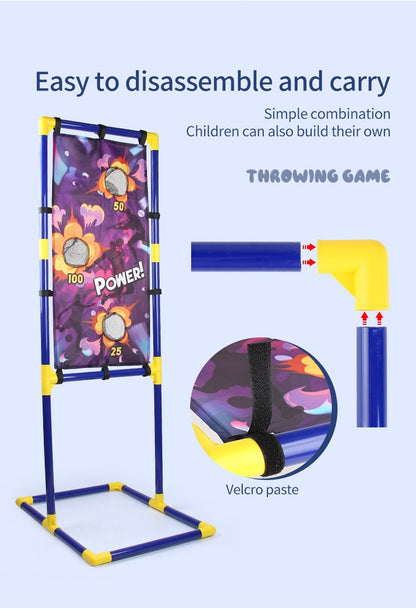 3-in-1 Kids' Carnival Game Set – Bean Bag Toss, Soft Dart Shooting & Ring Toss with 1 Blasters, 6 Foam Darts & 6 Bean Bags & 12 Hoops– Indoor/Outdoor Fun for Ages 5+ – Perfect Party Gift