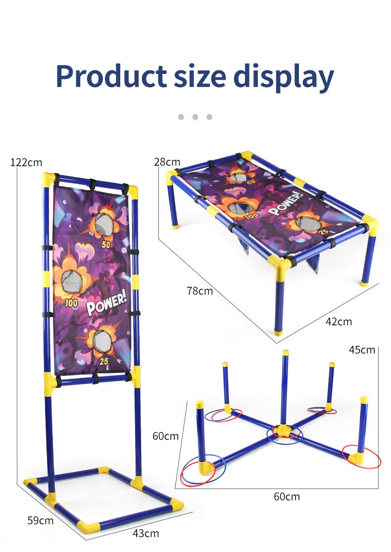 3-in-1 Kids' Carnival Game Set – Bean Bag Toss, Soft Dart Shooting & Ring Toss with 1 Blasters, 6 Foam Darts & 6 Bean Bags & 12 Hoops– Indoor/Outdoor Fun for Ages 5+ – Perfect Party Gift