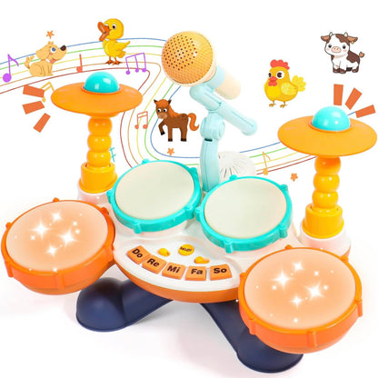 Kids Drum Set Toy - Early Education & Brain - Building Musical Jazz Hand - Clapping Drum for Babies - Karaoke & Percussion Instrument for Toddlers
