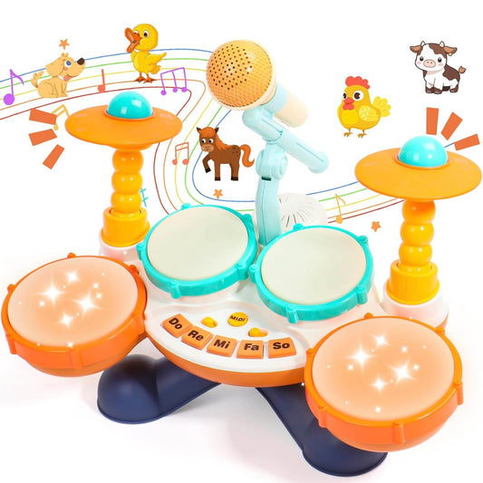 Kids Drum Set Toy - Early Education & Brain - Building Musical Jazz Hand - Clapping Drum for Babies - Karaoke & Percussion Instrument for Toddlers
