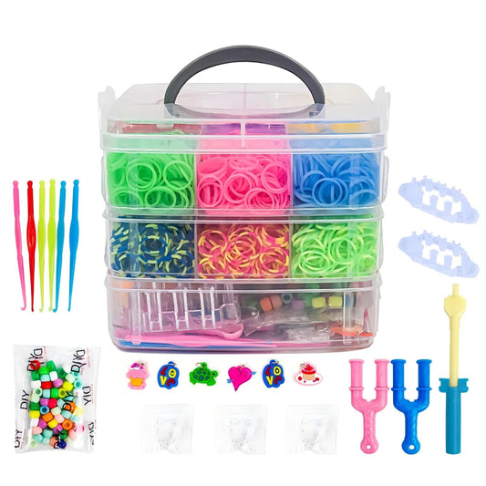 4500-Piece Rainbow Kit  – 3-Layer Box Includes 4500 Rubber Bands, 2 Slingshots, 6 Hooks & Charms – DIY Friendship Bracelet Making Set for Kids Age 5+