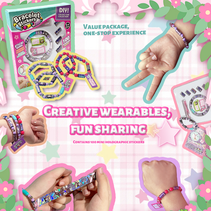 100+ Holographic Wearable Shareable Sticker Bracelet Set | with Mystery Rare Sticker Rolls | DIY Kawaii Surprise Toy for Girls