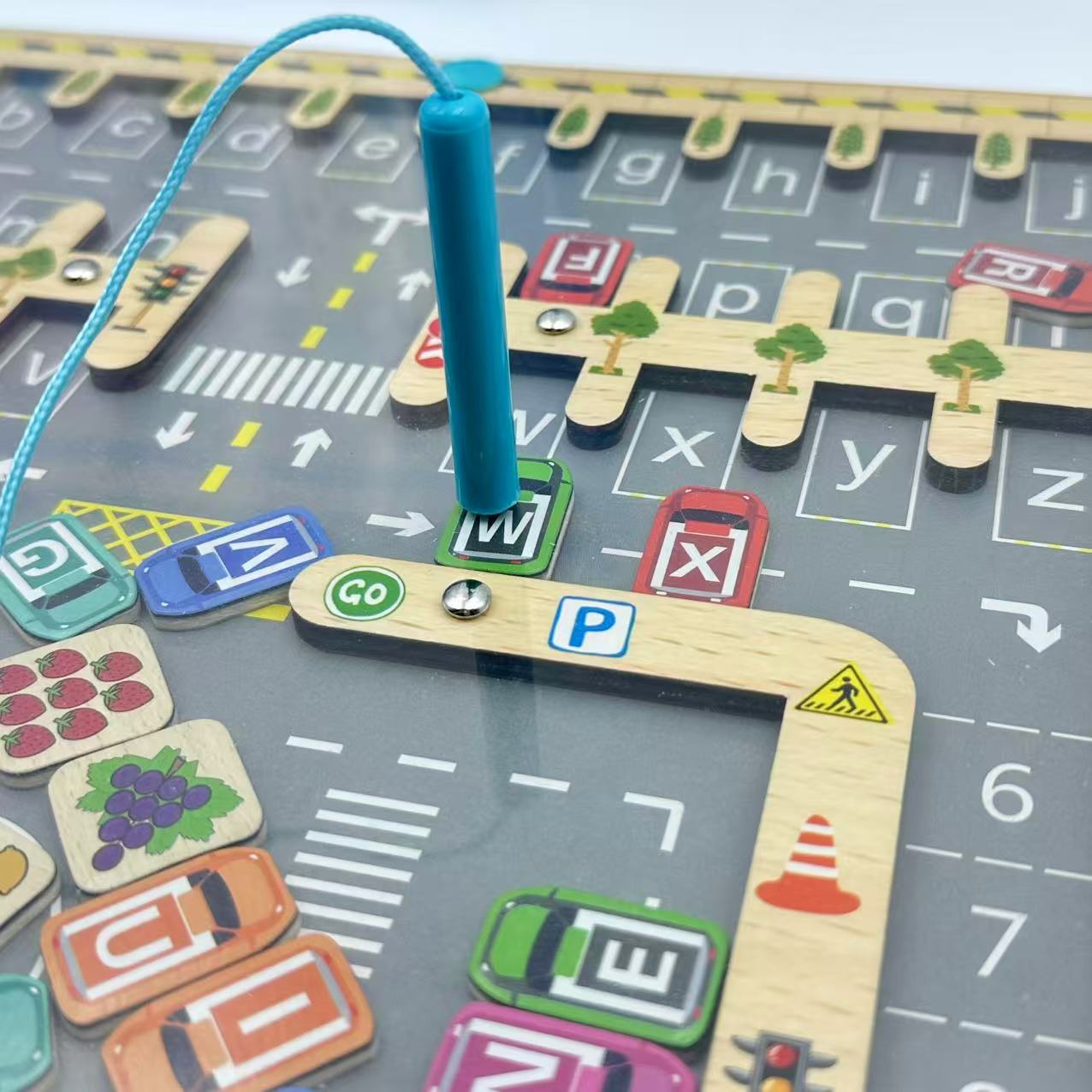Designed for 3 - 5-Year-Olds! Magnetic Alphabet Maze + Parking Lot - Educational Learning Toy for Effortless Letter and Color Learning, Improving Hand Dexterity