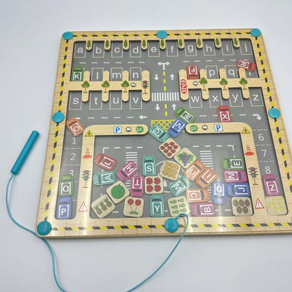 Designed for 3 - 5-Year-Olds! Magnetic Alphabet Maze + Parking Lot - Educational Learning Toy for Effortless Letter and Color Learning, Improving Hand Dexterity