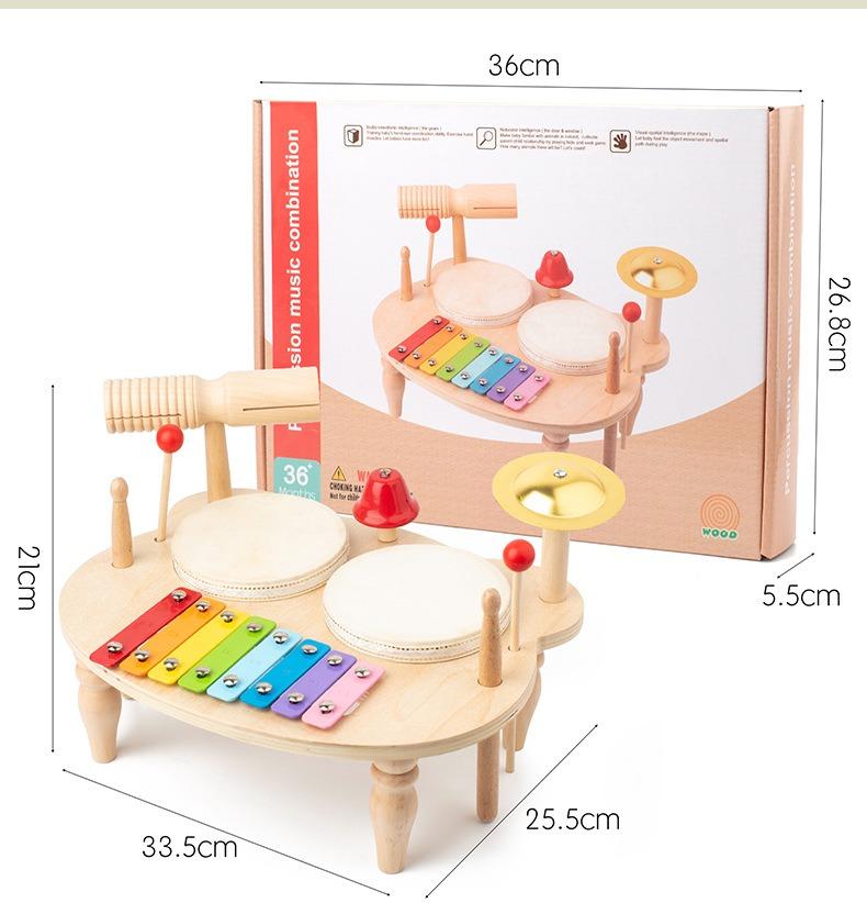 Kids Drum Set for Toddlers 18+ Months - Wooden Xylophone & Drum Musical Toys | Early Learning Instruments | Safe Non-Toxic Material | Birthday Gift for Boys & Girls