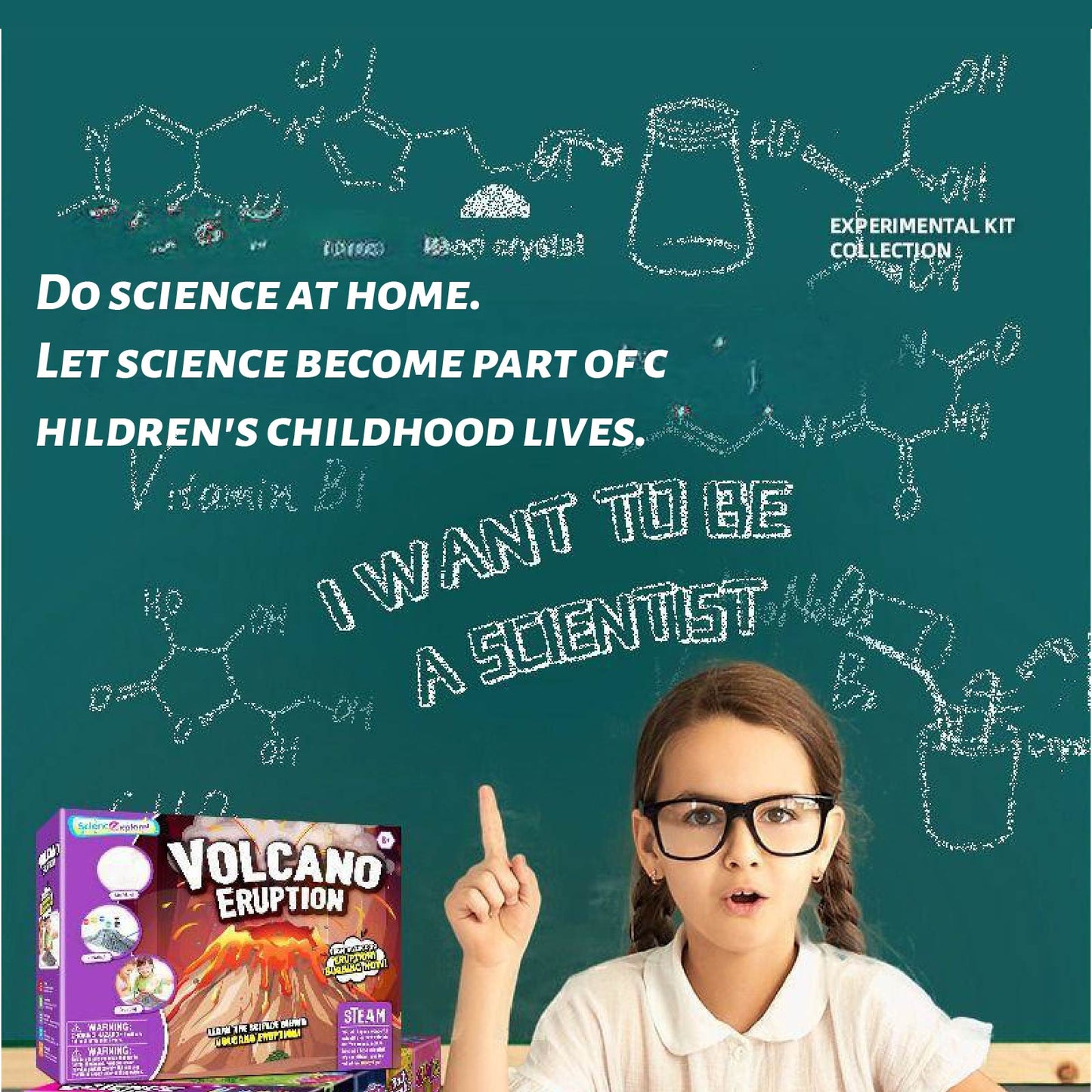 Volcano Eruption Science Experiment Kit for Kids - STEM Learning Toy with 6-Color Paint Strips, Paint Pens, Stirring Stick, Measuring Cup, Goggles and Realistic Eruption Mold - Ages 8+