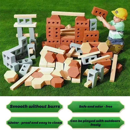EVA Foam Construction Bricks for Kids | Realistic Grey Double-Hole Building Blocks | Indoor/Outdoor Educational Toy for Toddlers & Preschoolers | 24-Piece Set