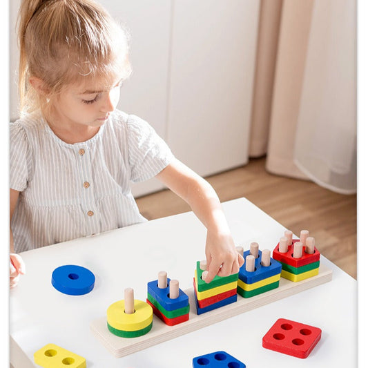Early Learning Essential! Wooden Shape & Color Sorting Stacking Toy, Matching Puzzle & Fun Stacker for All-Age Kids