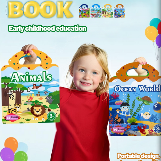 Reusable 3D Puffy Jelly Sticker Book｜Early Learning Educational Toy for Kids｜Waterproof Animal, Dinosaur & Ocean Scene Stickers (Ages 3-6)