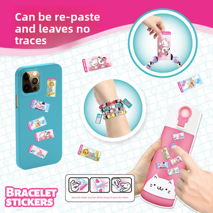 100+ Holographic Wearable Shareable Sticker Bracelet Set | with Mystery Rare Sticker Rolls | DIY Kawaii Surprise Toy for Girls