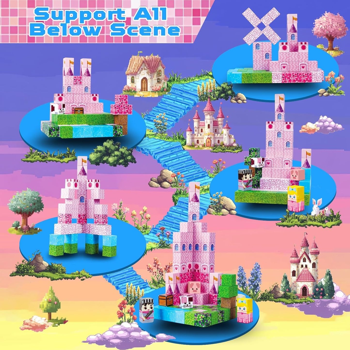 Magnetic STEM Building Blocks Set (100 Cubes Tiles) | Build Princess Castles & Gardens | 3-10 Year Old Kids Birthday Easter Toy Gift