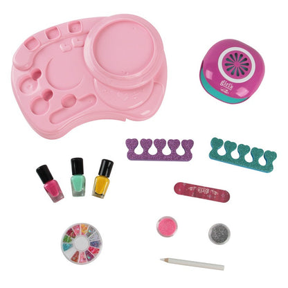 3-in-1 Kids Nail Art Kit with 3 &nbsp;Polishes, Mini Dryer &amp; 12-Color Sparkle Set – Includes Separators, File &amp; White Detail Pen – Pretend Play Makeup for Girls Age 6+