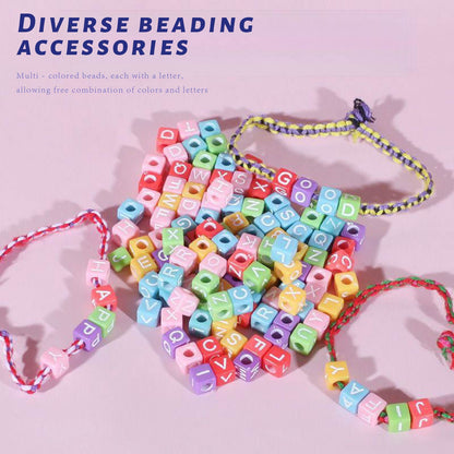 DIY Friendship Bracelet Maker Kit with Letter Beads – Cotton Thread Weaving Set for Kids Age 6+ – Includes Weaving Board, 10 Colored Threads & Alphabet Beads