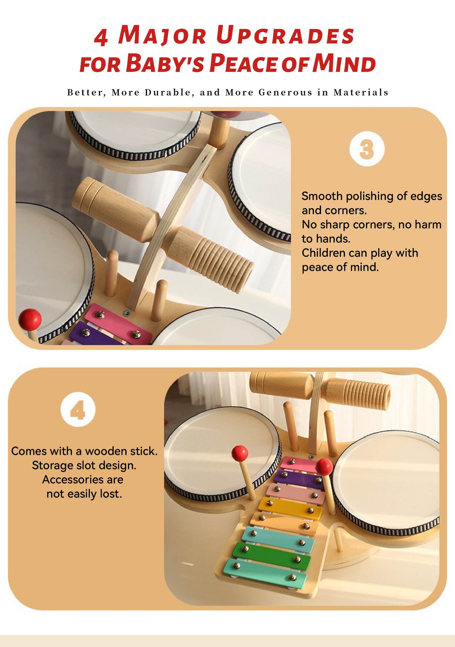 Montessori Wooden Musical Activity Table with Drum Set – 8-in-1 Toddler Drum Kit Including Xylophone, Cymbal & Bell – Early Development Toy for 18 Months+ Kids