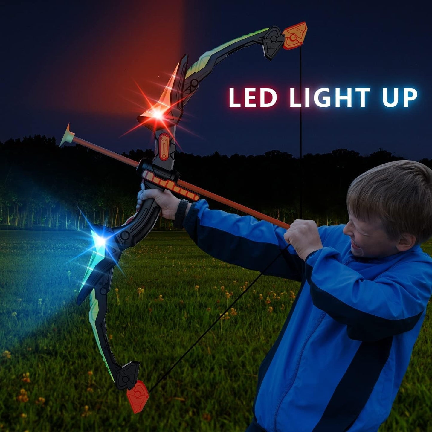 Cool LED Archery Toy Set - 1 Bow with 10 Suction - Cup Arrows, 1 Quiver, 1 Dartboard & 3 Bottles, Ideal for Boys and Girls Aged 3 - 12 for Indoor and Outdoor Play