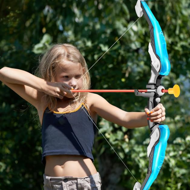 Cool LED Archery Toy Set - 1 Bow with 10 Suction - Cup Arrows, 1 Quiver, 1 Dartboard & 3 Bottles, Ideal for Boys and Girls Aged 3 - 12 for Indoor and Outdoor Play