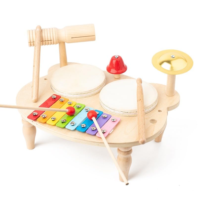 Kids Drum Set for Toddlers 18+ Months - Wooden Xylophone & Drum Musical Toys | Early Learning Instruments | Safe Non-Toxic Material | Birthday Gift for Boys & Girls