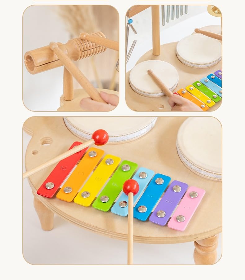 Kids Drum Set for Toddlers 18+ Months - Wooden Xylophone & Drum Musical Toys | Early Learning Instruments | Safe Non-Toxic Material | Birthday Gift for Boys & Girls