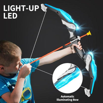 Cool LED Archery Toy Set - 1 Bow with 10 Suction - Cup Arrows, 1 Quiver, 1 Dartboard & 3 Bottles, Ideal for Boys and Girls Aged 3 - 12 for Indoor and Outdoor Play