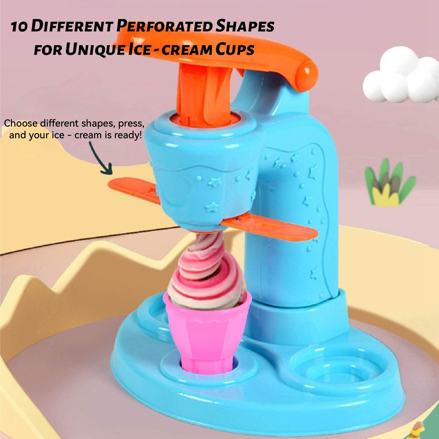 3-in-1 Kitchen Creations Set with Ice Cream Maker, Noodle Machine & Burger Press | Edible Dough Play Set for Kids Age 3+ | Gift Box