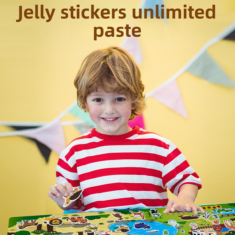 Reusable 3D Puffy Jelly Sticker Book｜Early Learning Educational Toy for Kids｜Waterproof Animal, Dinosaur & Ocean Scene Stickers (Ages 3-6)