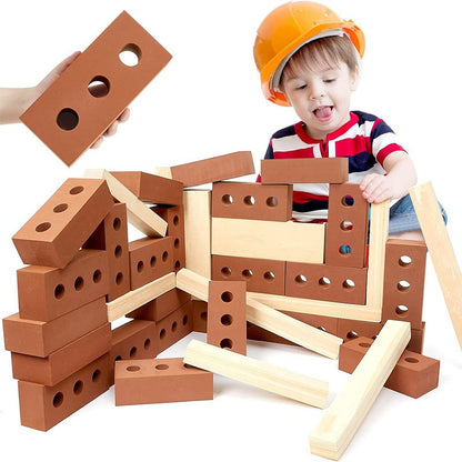 EVA Foam Construction Bricks for Kids | Realistic Grey Double-Hole Building Blocks | Indoor/Outdoor Educational Toy for Toddlers & Preschoolers | 24-Piece Set
