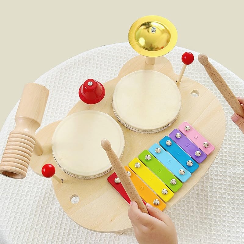 Kids Drum Set for Toddlers 18+ Months - Wooden Xylophone & Drum Musical Toys | Early Learning Instruments | Safe Non-Toxic Material | Birthday Gift for Boys & Girls