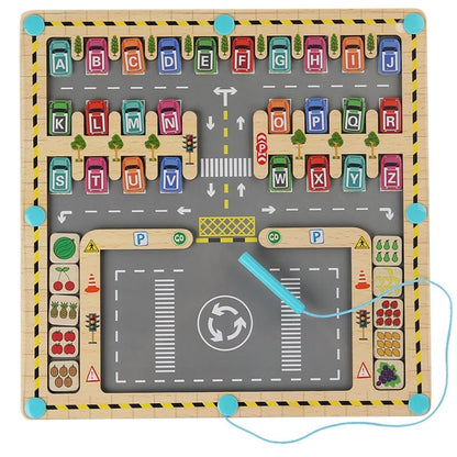 Designed for 3 - 5-Year-Olds! Magnetic Alphabet Maze + Parking Lot - Educational Learning Toy for Effortless Letter and Color Learning, Improving Hand Dexterity