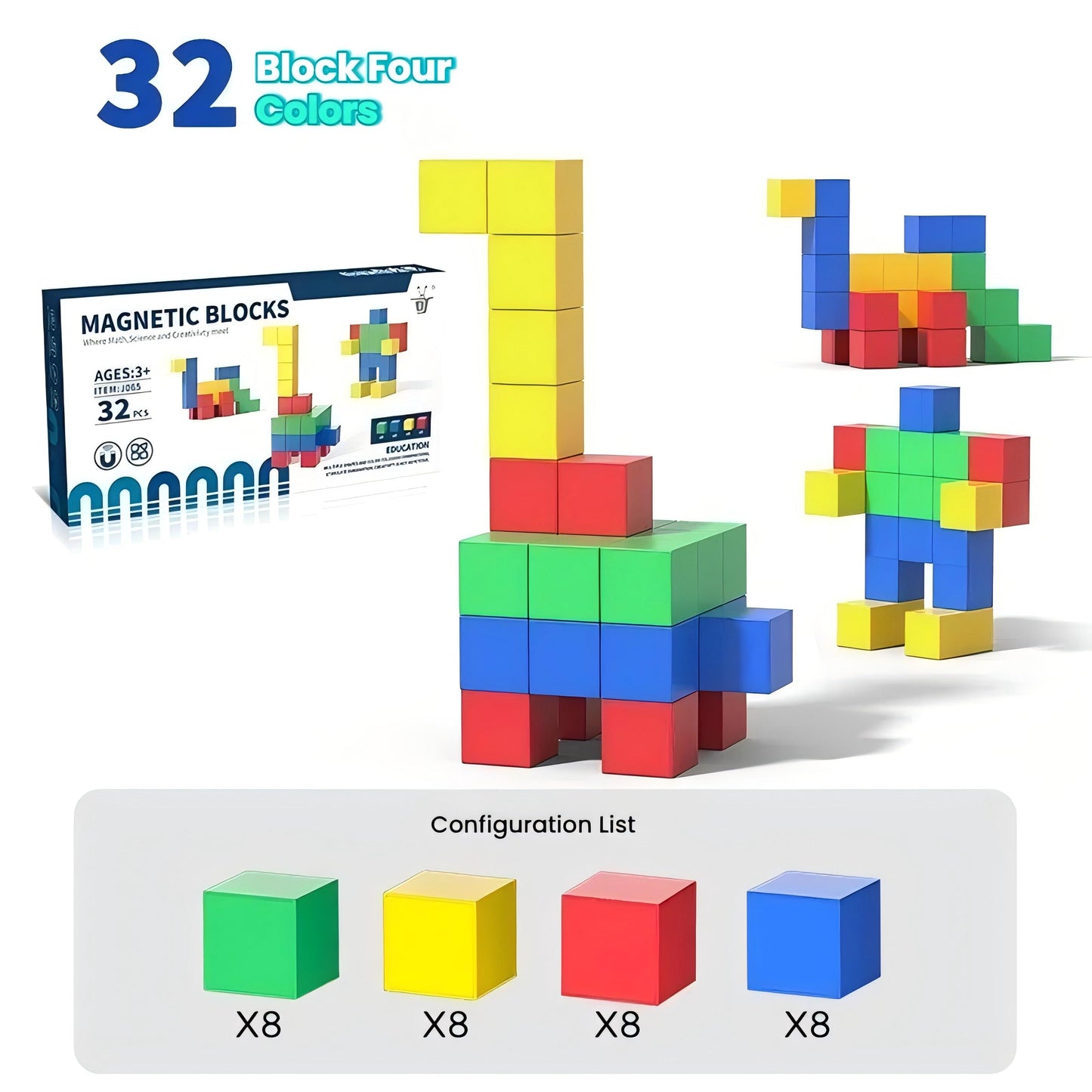 Magnetic Cube Building Blocks | Suitable for Ages 3-8, Digital + STEM Educational Construction Toy, Perfect Gift for Early Learning