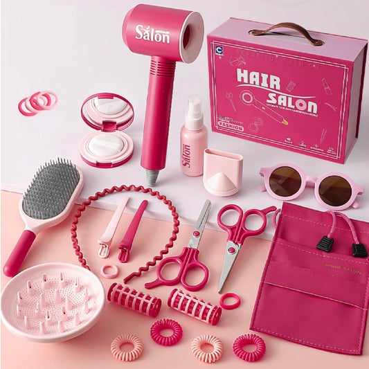 39-Piece Kids Hairdressing Set with Realistic Blow Dryer – Pretend Play Beauty Salon Toys Including 20 Hair Ties, Styling Tools & Gift Box – Ideal for Girls Age 3+