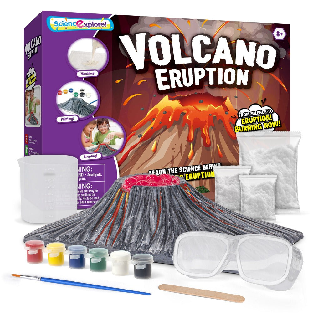 Volcano Eruption Science Experiment Kit for Kids - STEM Learning Toy with 6-Color Paint Strips, Paint Pens, Stirring Stick, Measuring Cup, Goggles and Realistic Eruption Mold - Ages 8+