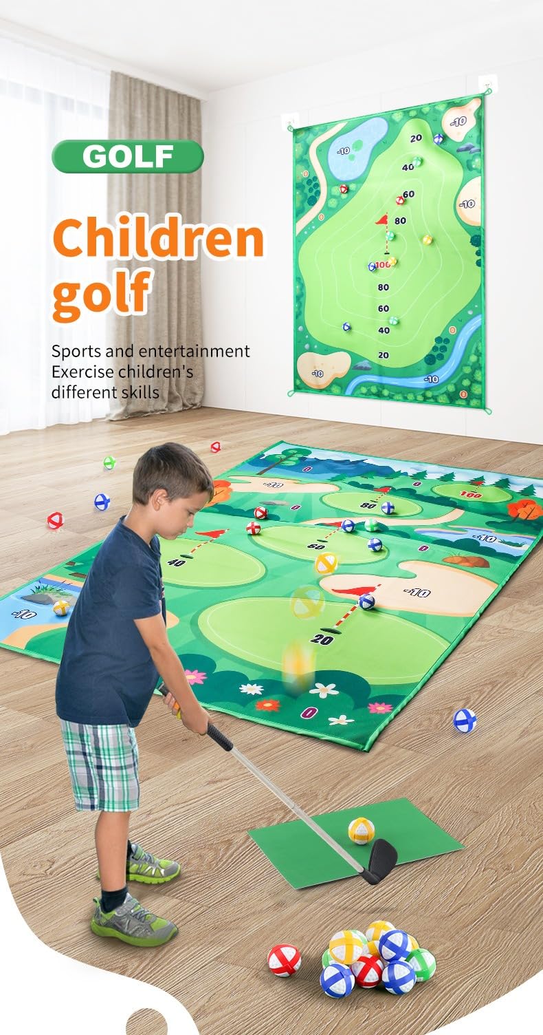 Parent-Child Golf Toy Set | Kids & Adults Universal | Indoor/Outdoor Garden Use | Includes Thickened Golf Mat for Putting Practice
