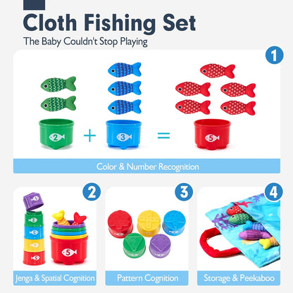Montessori 10-in-1 Fabric Fishing Game Set｜Early Learning Toys for 6M - 3Y Babies｜Number Counting, Color Recognition & Shape Learning