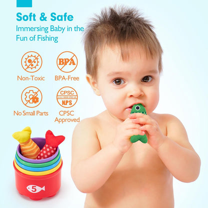 Montessori 10-in-1 Fabric Fishing Game Set｜Early Learning Toys for 6M - 3Y Babies｜Number Counting, Color Recognition & Shape Learning