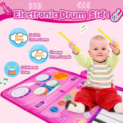 Musical Toys for 1 2 3 Year Old Girls, 3-in-1 Piano Drum Pads, Early Childhood Education Drum Musical Blankets, Gifts for 1 2 Year Old Girls Toddler Toys 1 Year Old Birthday Gift Easter Gifts for Kids