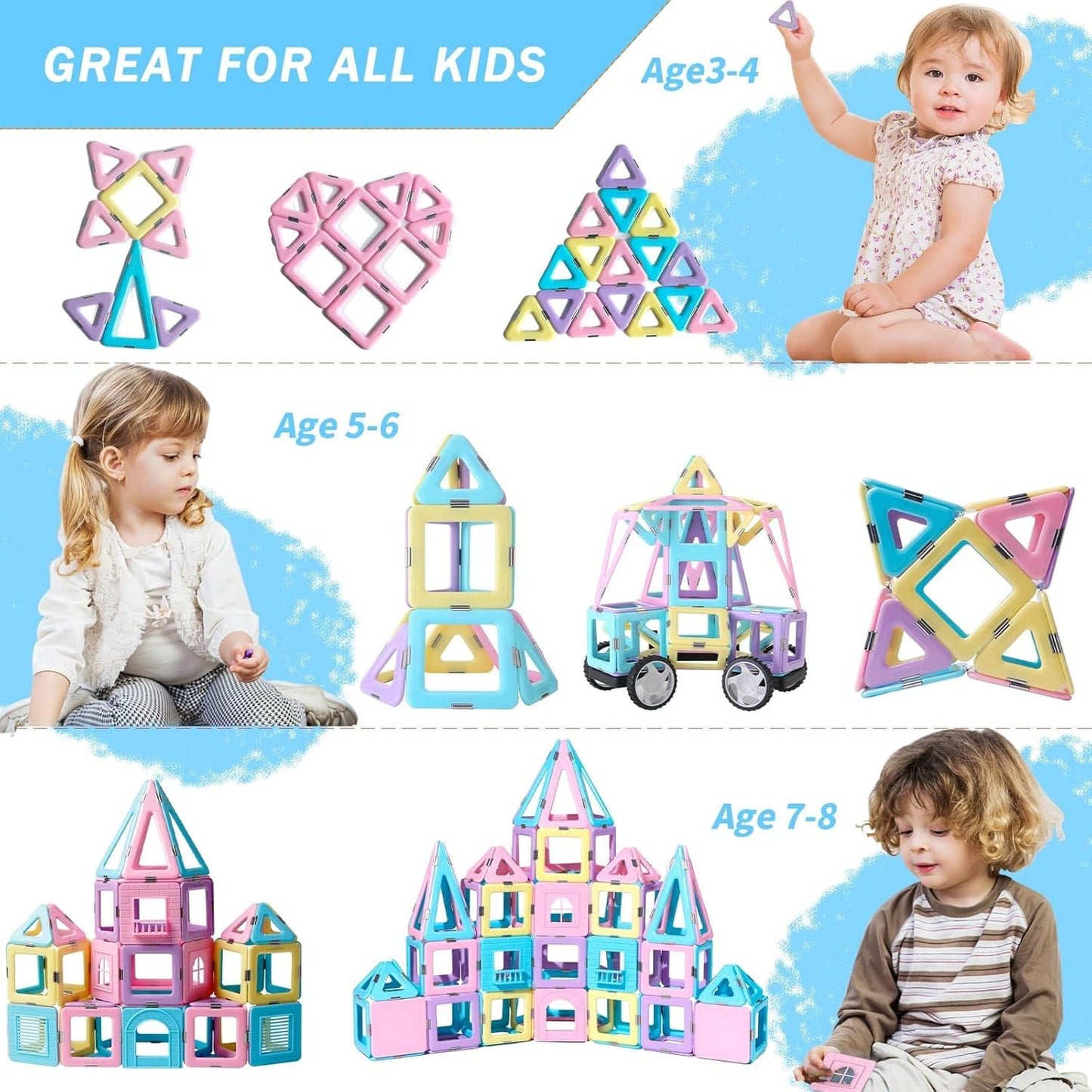 86 PCS Magnetic Building Blocks Educational Building Toy Gift for 3 4 5 6 7 year old children - boys and girls