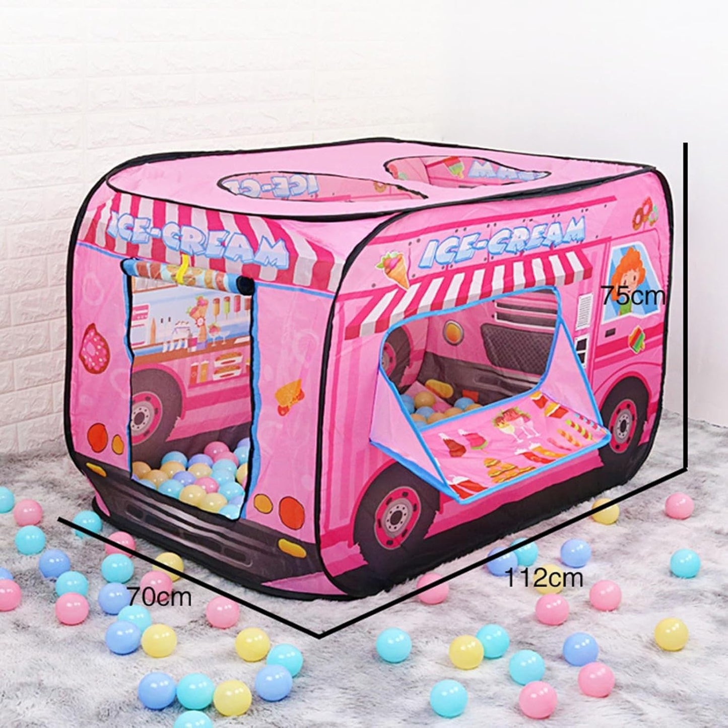 Pink Ice Cream Truck Pop Up Play Tent for Kids - Foldable Indoor/Outdoor Toy House No Assembly Needed, Gift for Girls Boys Aged 3 4 5 Years Old