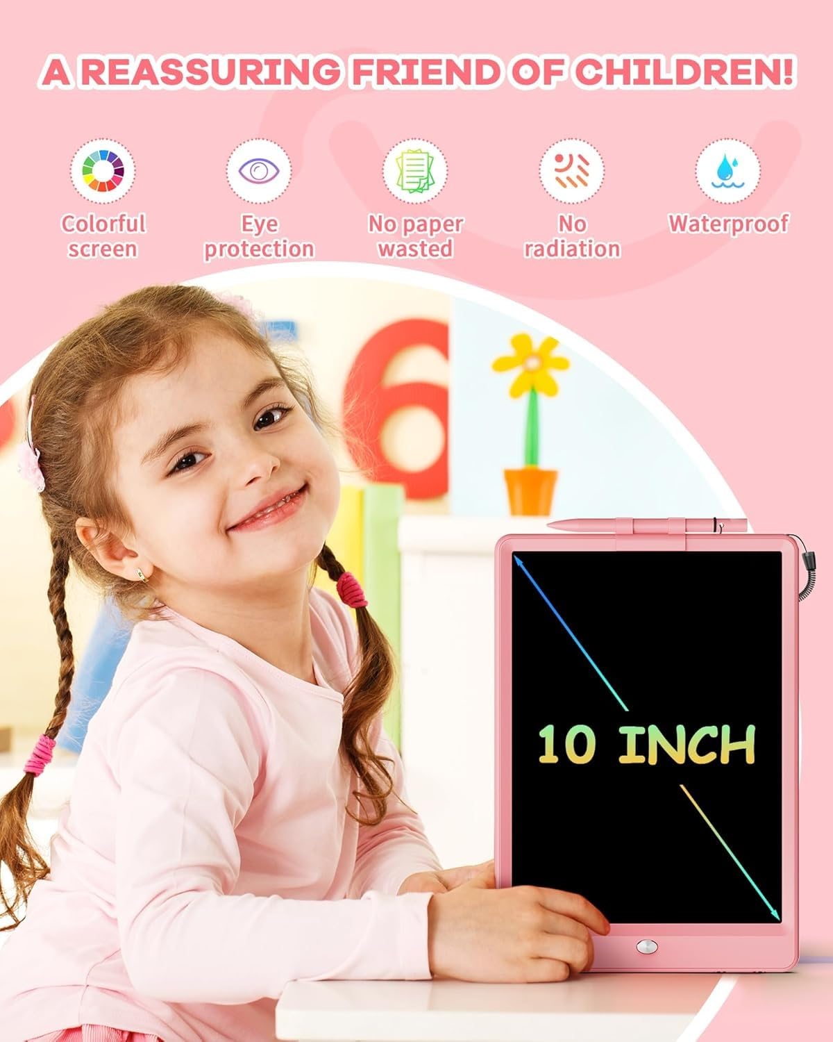 Magnetic drawing board for children（colour screen）, 10 inch LCD writing board for kids toys for 3 4 5 6 7 8 years old boys and girls, reusable graffiti board, Christmas educational toys, birthday gifts