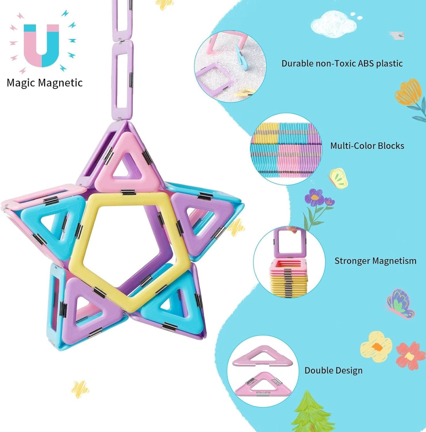 86 PCS Magnetic Building Blocks Educational Building Toy Gift for 3 4 5 6 7 year old children - boys and girls