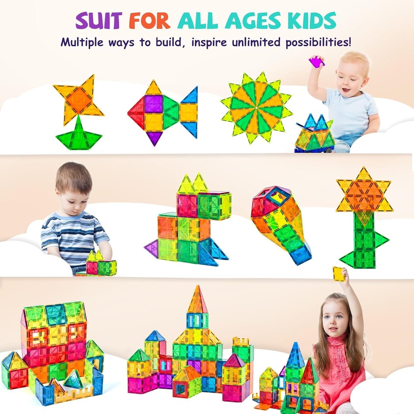 3D Magnetic Building Blocks Set, Kids' STEM Magnetic Construction Toy, Essential for Learning and fun of Boys and Girls Aged 3
