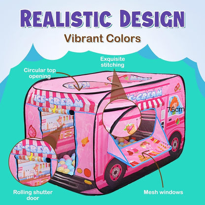 Pink Ice Cream Truck Pop Up Play Tent for Kids - Foldable Indoor/Outdoor Toy House No Assembly Needed, Gift for Girls Boys Aged 3 4 5 Years Old